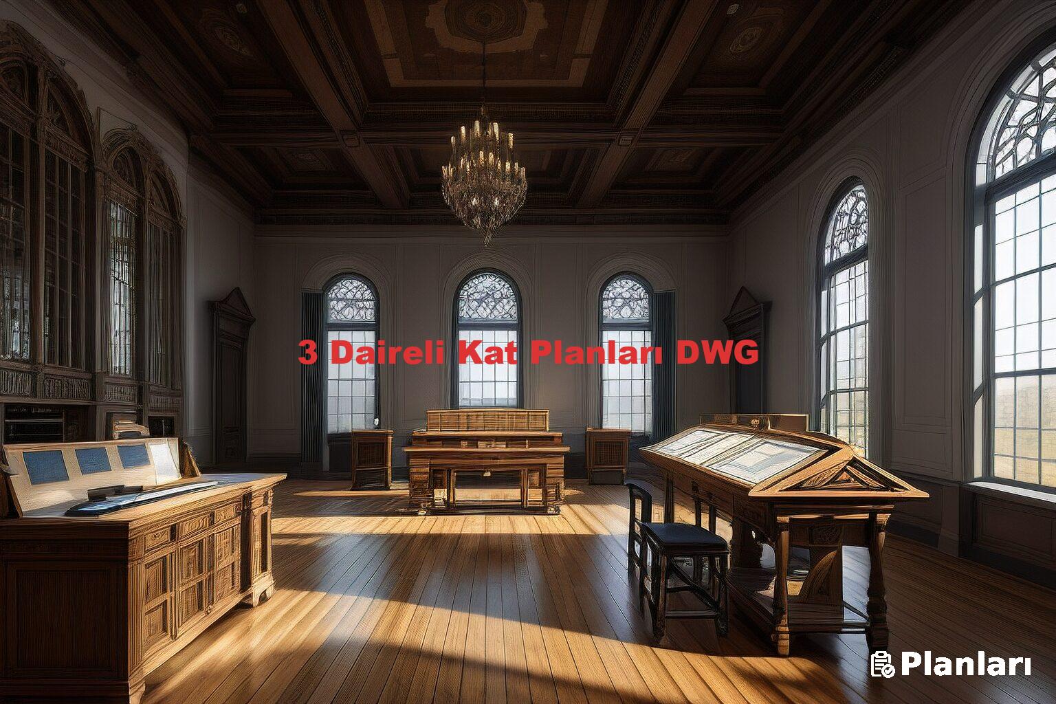 3 Daireli Kat Planları DWG